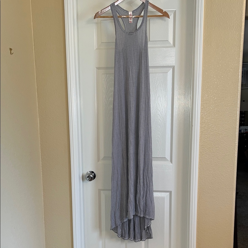 American Twist Black and White Striped High Low Dress